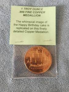 lot 176 image: Copper Medallion - .999 fine copper - 1 Troy ounce