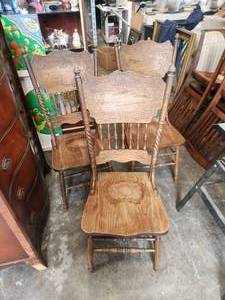 lot 205 image: Selection of 3 vintage chairs - one missing spindle