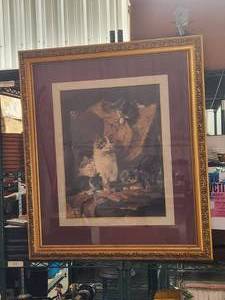 lot 43 image: Large framed and matted kitten artwork -  34 by 39