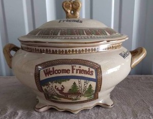 lot 59 image: Welcome Friends Bean Pot with Lid---Very Nice