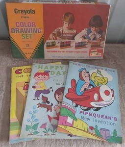lot 98 image: Vintage Crayola Crayons Color Drawing Set with 3 Vintage Coloring Books--1977