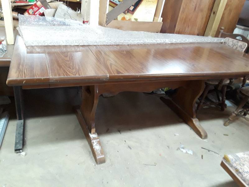 lot 150 image: Wooden Dining table  82 length wit...