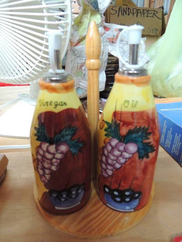 lot 347 image: oilvinegar and salt and pepper set...
