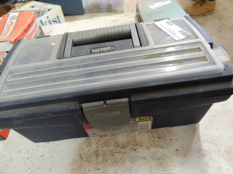 lot 498 image: keter tool box with wrenches...