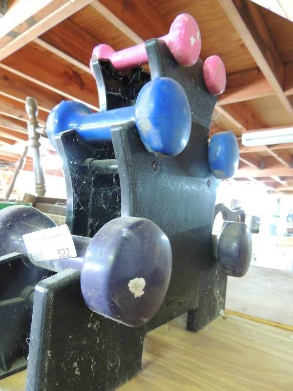 lot 522 image: handweight set with stand  6 bars...