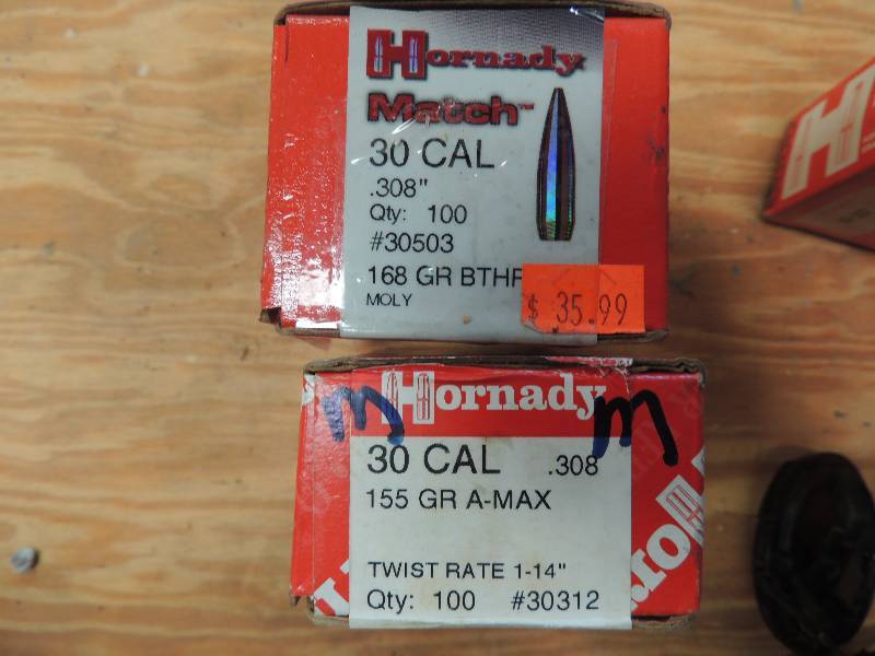 lot 1036 image: Match (Hornady) 30 cal 168 gr BT Hp...