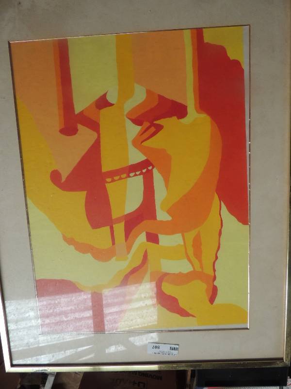 lot 807 image: OrangeRedYellow Abstract print...