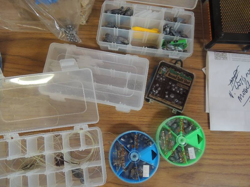 lot 571 image: 3 tackle boxes and 2 boxes OFF SHORE WEIGHTS