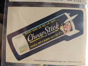 lot 67 image: Rare 975 Topps Chewing Gum Sticker (Cheap Stick)