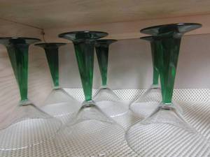 lot 51 image: 6 long stem green wine glasses, shot glasses, drinking glasses and more