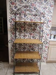 lot 72 image: Metal wicker shelf bakers rack, size 6ft3ft15