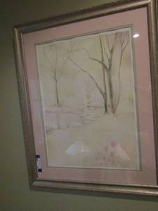 lot 89 image: 3138 framed tree and pond painting By- Janke Race Jacey