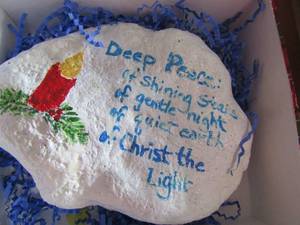lot 131 image: quote saying dear peace painted rock