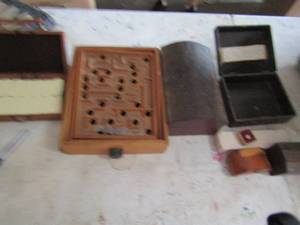 lot 163 image: Idomeneus in case, vintage marble game various empty boxes and more