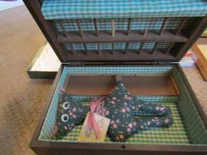 lot 165 image: Floral painted wooden box with dammit doll