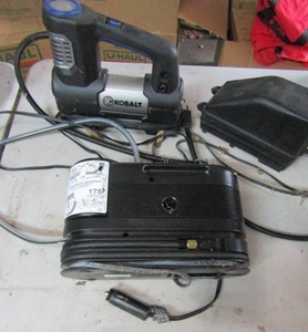 lot 178 image: Small bike air compressor, Kobalt air compressor and a plug outlet