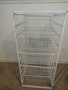 lot 233 image: 5 drawer metal wire basket shelf, white in color