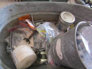 lot 241 image: Metal TIN  bucket full of misc. smaller tools