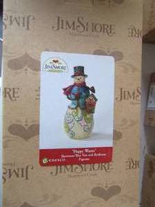 lot 278 image: 4027850FD snowmanblue vest w birdhouse - Jim shores collection