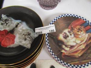 lot 186 image: 6 Reflection by Richard stacks collection kitten plates and 3 checker painted kitten plates and more