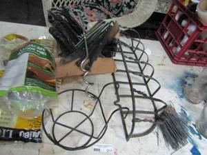 lot 211 image: Metal wall plant baskets, stakes , and more