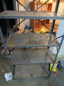 lot 208 image: 4 tier metal work shop shelf, in sturdy condition