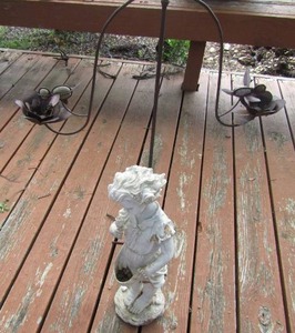 lot 310 image: metal balance 2 piece dcor yard art with flower designs 34 tall-- white lady yard statue 22 tall