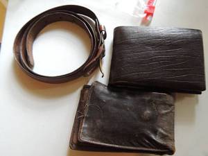 lot 397 image: Vintage leather belt and 2 wallets