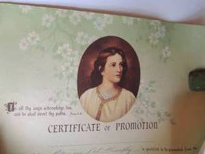 lot 391 image: Vintage Sunday school graduation  forms 1940s