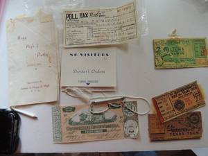 lot 408 image: Poll tax receipt, NO VISITORS CARD W PENCIL, Dance card and pencil  & TICKET STUBS  1951  1952
