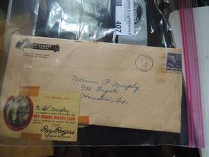 lot 407 image: 1950 Roy Rogers Letter x 2 w Envelope  and Roy Rogers Fan club Card