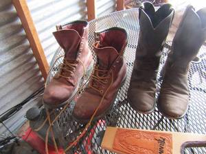 lot 341 image: WORK BOOTS - X 2  Size 9   and  BOOT JACK