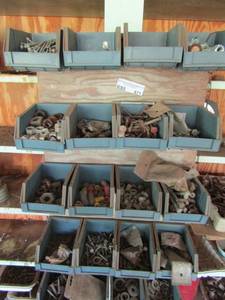lot 671 image: various nuts, bolts and more in small bens, 16 bens total