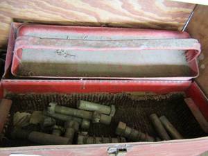 lot 698 image: red tool box with large 3 14bolts