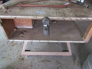 lot 728 image: handmade wooden workshop table on 4 wheels size - 28x 33x 34