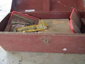 lot 760 image: red tool box with various drill bits