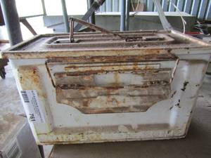 lot 761 image: wooden box with latch   &  ammo box white has first aid supplies
