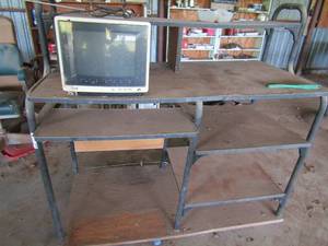 lot 767 image: old wooden desk with metal frame 484824