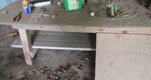 lot 851 image: Hand made wooden work shop table388ft48