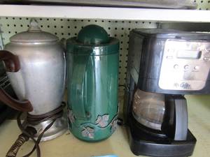 lot 461 image: metal plug in tea kettle, green ivory dcor tea kettle, mar. coffee  coffee pot