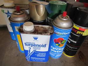 lot 477 image: Lot of paint thinners, spray paints, odorless turpintine and more