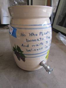 lot 484 image: covered clay juice pitcher with spiket by Marshall pottery