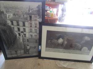 lot 487 image: 39x27 framed black and white picture of trees in Toscana, 39x27 framed black n white photo of paris in 1950