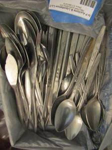 lot 321 image: 15 Mary Jane stainless spoons,7 Mary Jane knives and 1 Mary Jane butter spreader, landmark stainless steel silverware serves 4, spoons knives forks