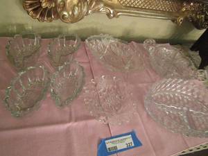 lot 327 image: crystal 3 divided tray, 3 clear glass utensil rests qty 4, doubled handled crystal divided tray and more