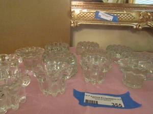 lot 355 image: 6 big glass candle holders, 7 small candle holders