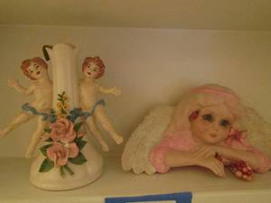 lot 378 image: 9 in angel vase, 12 inch long girl angel