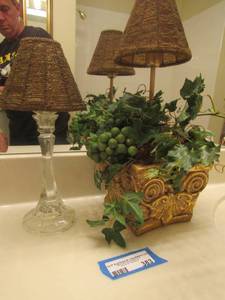 lot 383 image: 12 inch crystal candle holder with shade,16 in greenery candle holder with shade