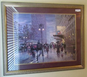 lot 47 image: 37x31 framed panting of downtown at night time by Robert LeBron