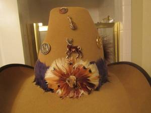 lot 68 image: RESITAL WESTERN HAT - Wells boot center  self conforming size 78 color 073 Puma- has Texas hat pin, deer hat pin, cotton hat pin and buck hat pin